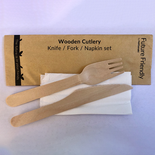 Knife & Fork (wooden) plus Napkin (6 packs)